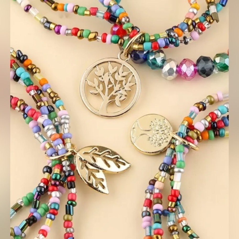 ✨NEW✨ Rainbow 🌈 Colorful Beaded Tree of life leaf layered Charm Bracelet - Picture 3 of 4